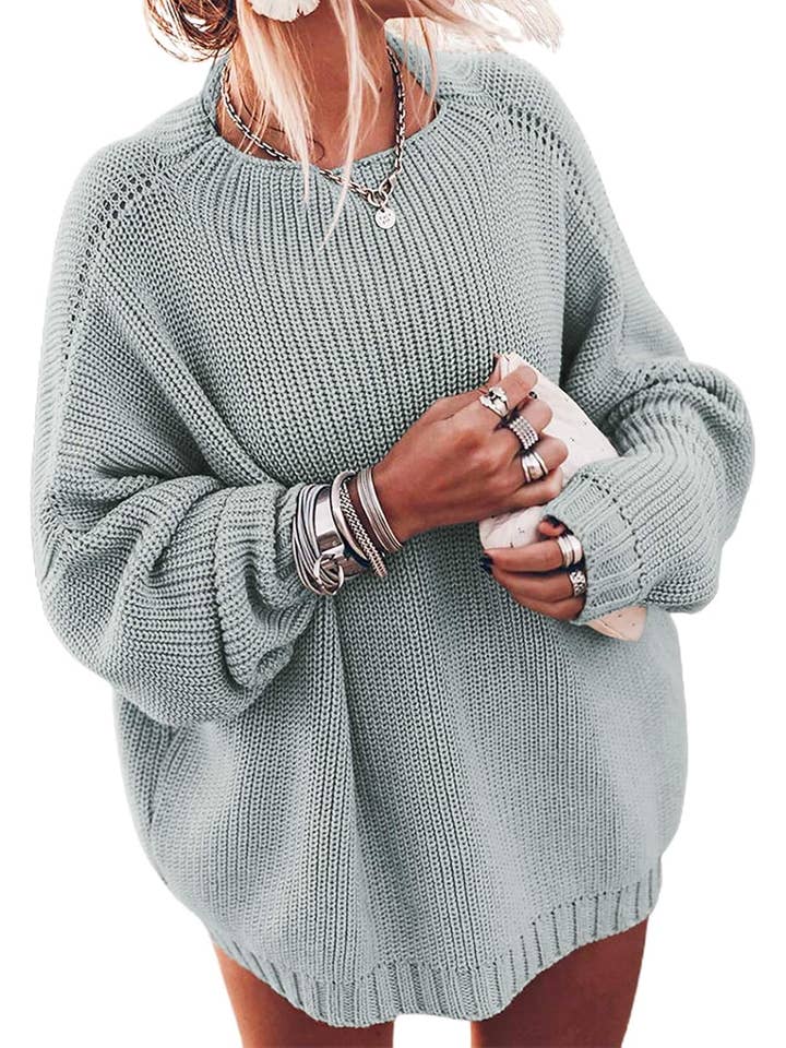 Chicto - Wholesale Tunic Sweater - Women's - Oversized Batwing Sleeve Mock Neck Chunky Knit Sweater