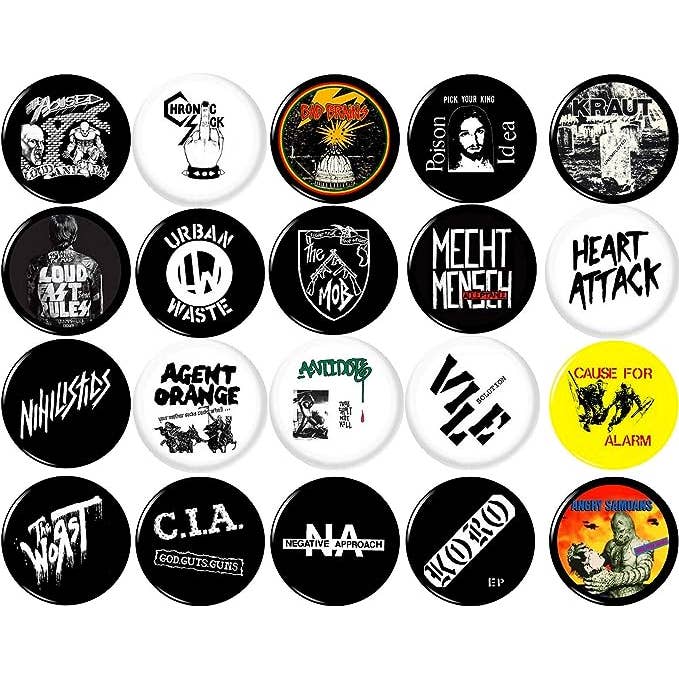 Bande punk in vinile Killed by Hardcore x 20 spilli da 1" (25 mm) per la vendita all'ingrosso da parte di Pinbax Express