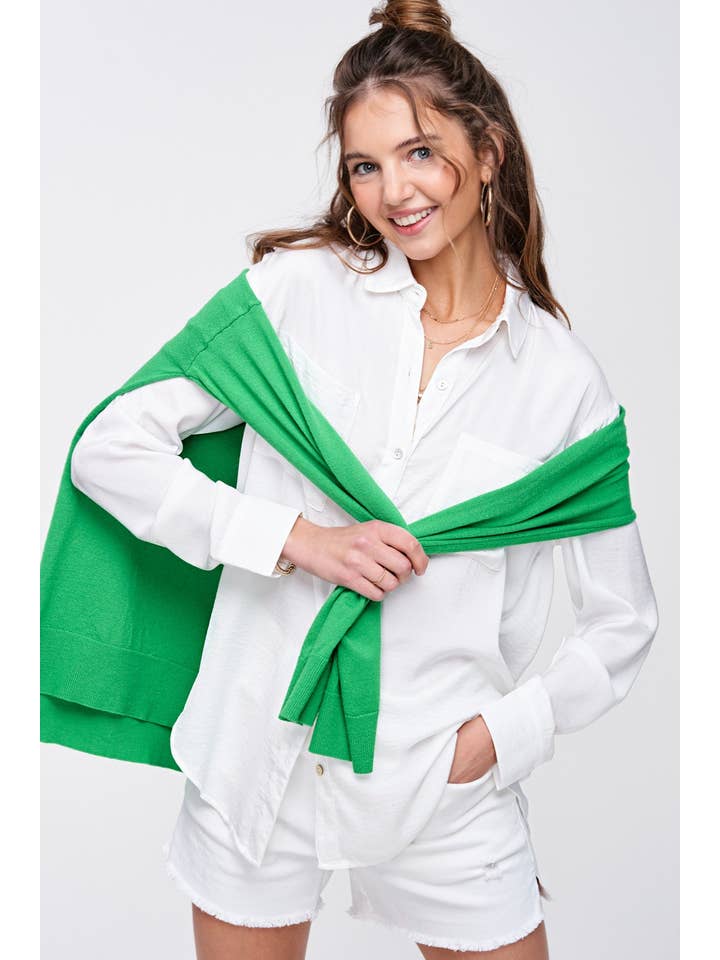 La Miel - Wholesale Button Down Shirt - Women's - SRT7452-Silky and Flowy Button Down Long Sleeve Shirts17