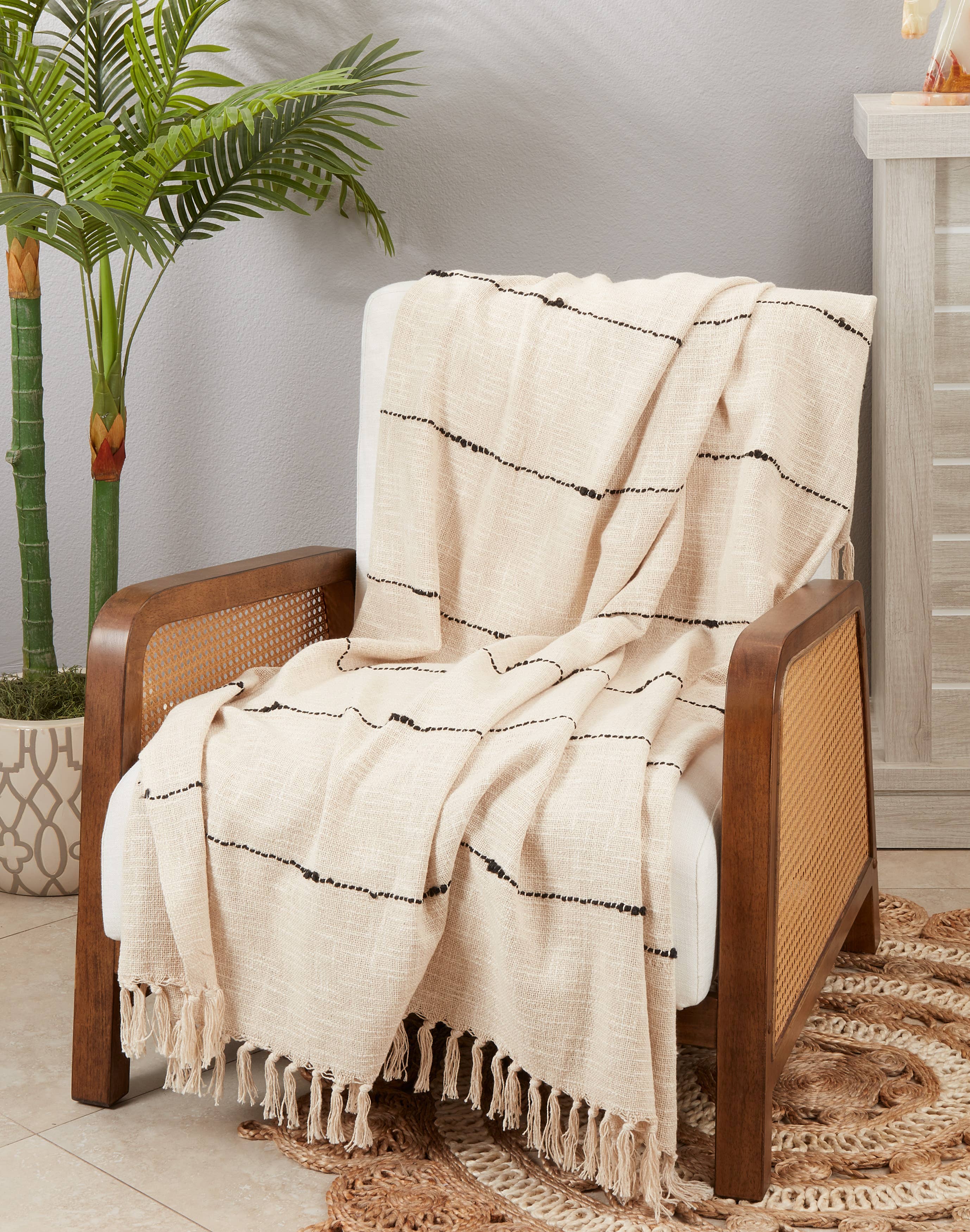 Natural Woven Bliss Textured Stripe Fringe Throw Blanket for wholesale on Faire3