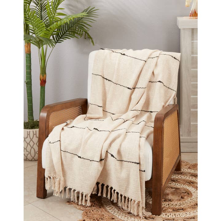 Natural Woven Bliss Textured Stripe Fringe Throw Blanket for wholesale on Faire3