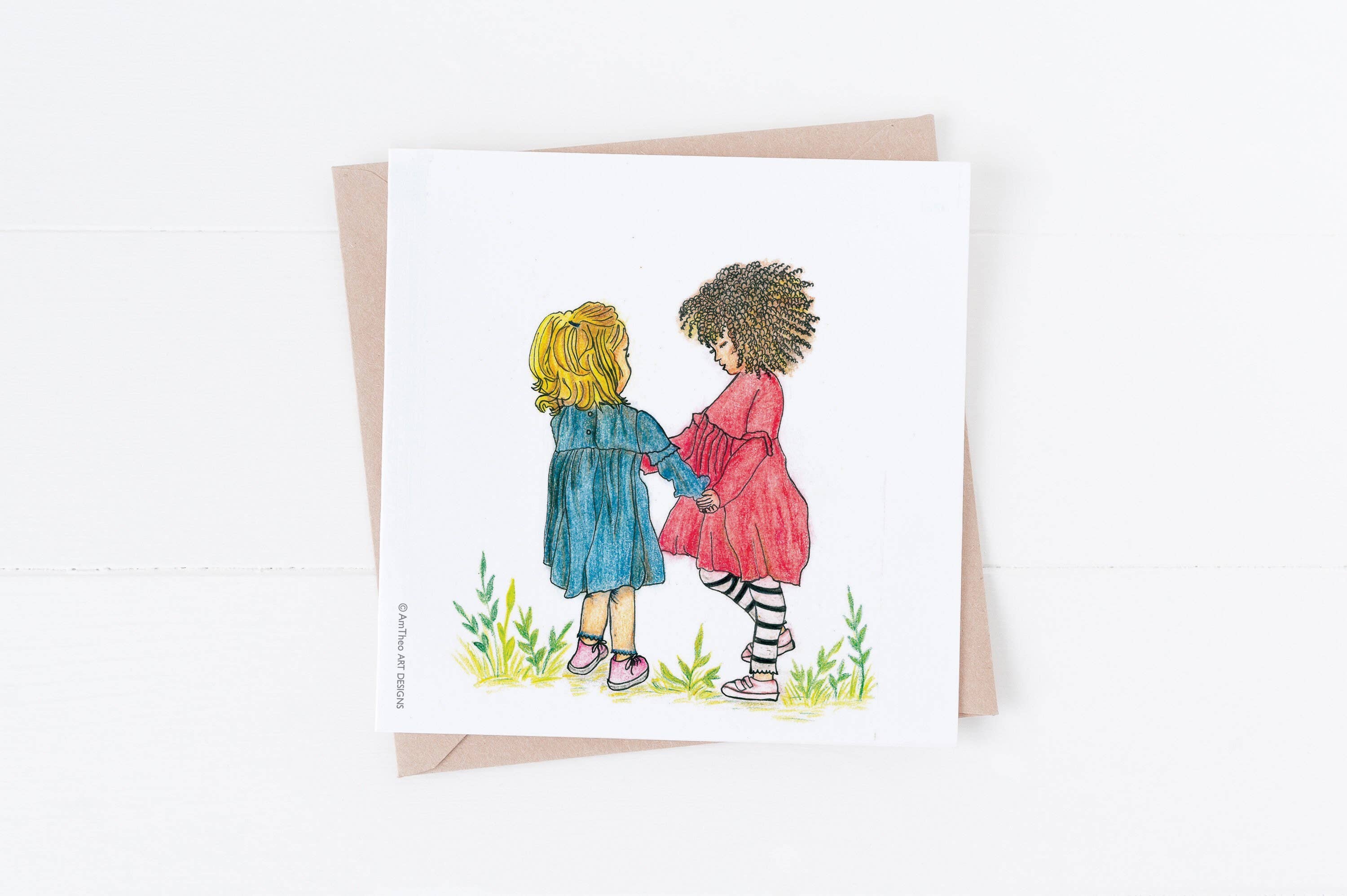 AmTheo Art Designs – Großhandel Freundschaftskarten – Karte der besten Freunde, Besties, zwei Mädchen, nur weil Karte