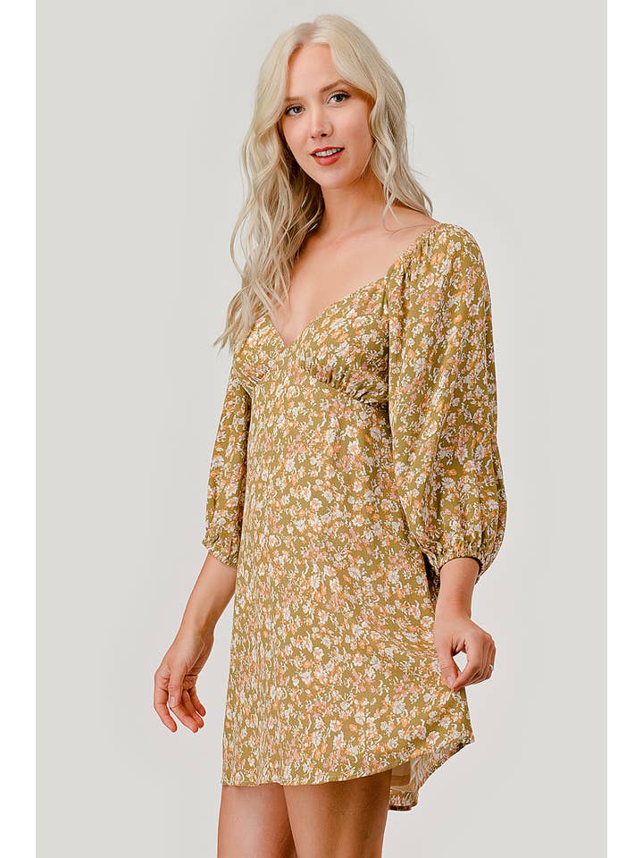 Olive Combo Floral Casual Mini Dress, WD62070 for wholesale on Faire8