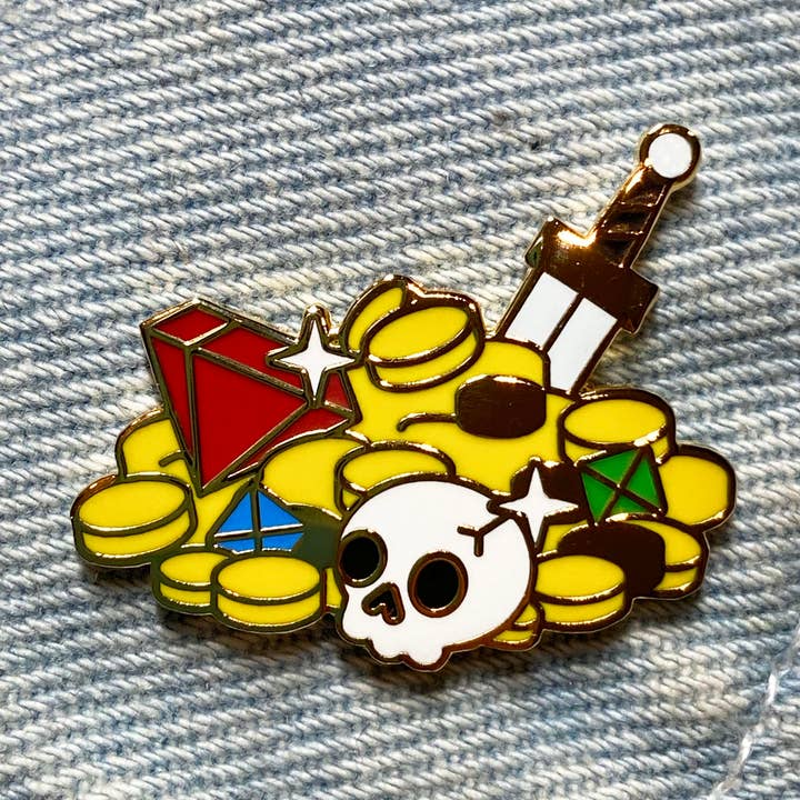 Épingle en émail dur hommage RPG/jeu vidéo butin/trésor fantasy pour la vente par snacks please
