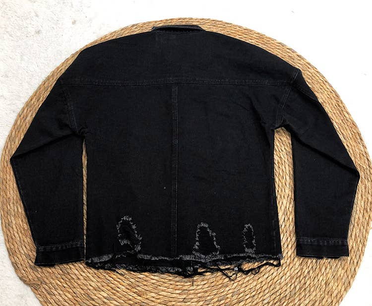 HIDDENBRAND - Wholesale Denim Jacket - Women's - Oversized  ripped frayed edges denim jacket10