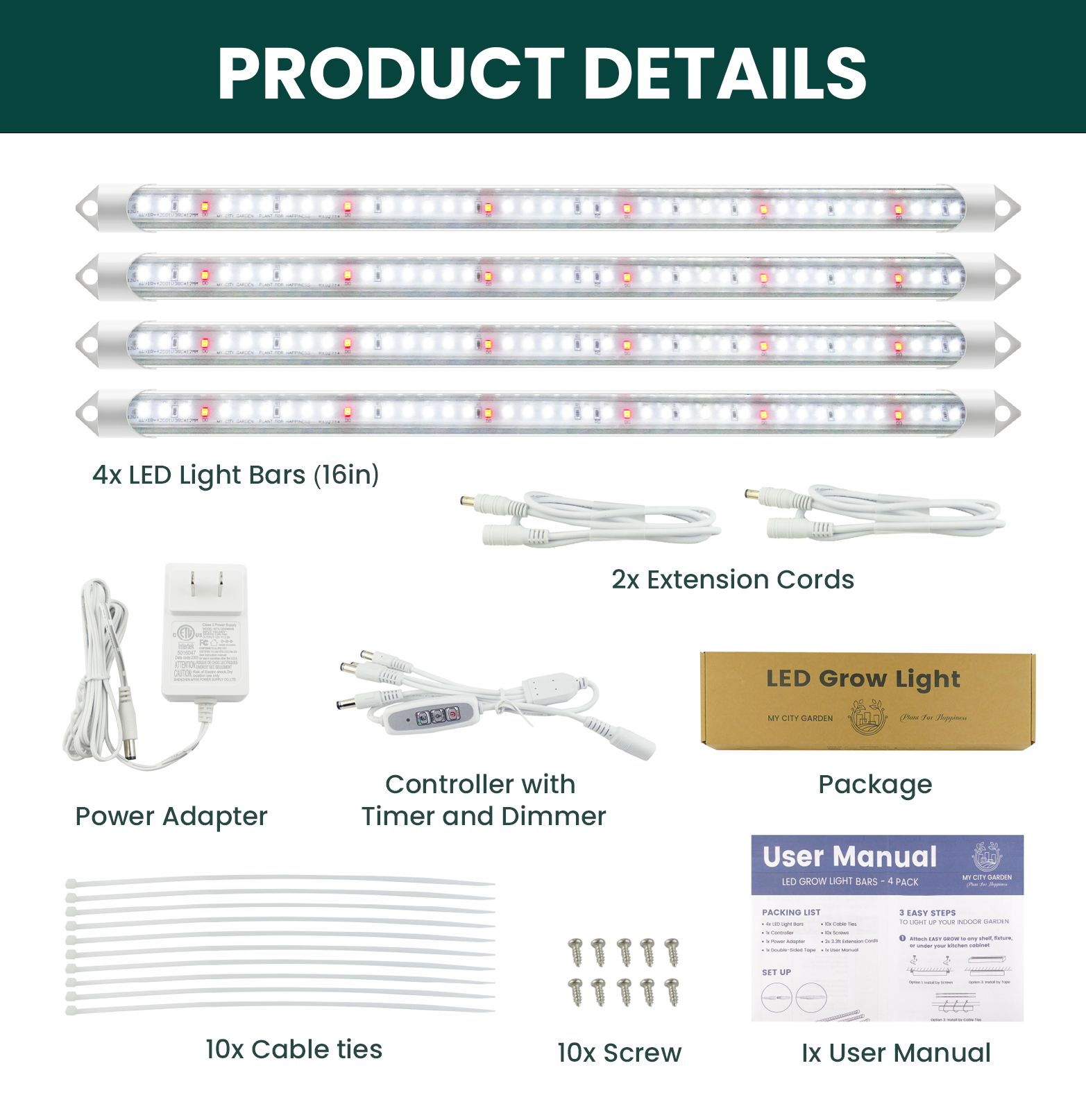 MY CITY GARDEN - Wholesale Live Plant - EASY GROW, Full Spectrum LED Grow Light Bars, 5000K, 4 pack7