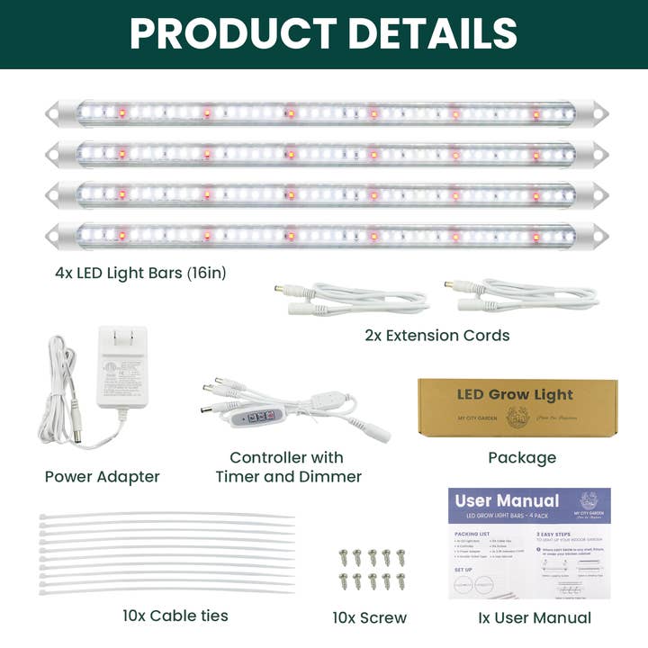 MY CITY GARDEN - Wholesale Live Plant - EASY GROW, Full Spectrum LED Grow Light Bars, 5000K, 4 pack7