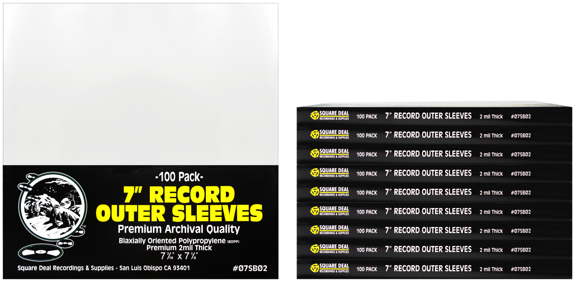 Square Deal Recordings & Supplies - Vente Accessoires de musique - Pochettes extérieures pour disques de 7 po, polypropylène, qualité supérieure, 2 mil6