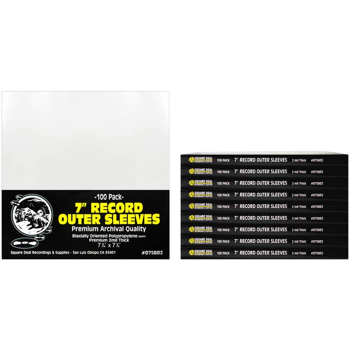 Square Deal Recordings & Supplies - Vente Accessoires de musique - Pochettes extérieures pour disques de 7 po, polypropylène, qualité supérieure, 2 mil6