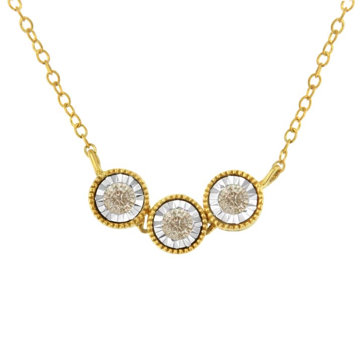 Two-Toned Sterling-Silver 1/4 Carat Diamond 3 Stone Necklace for wholesale by Infinite Jewels