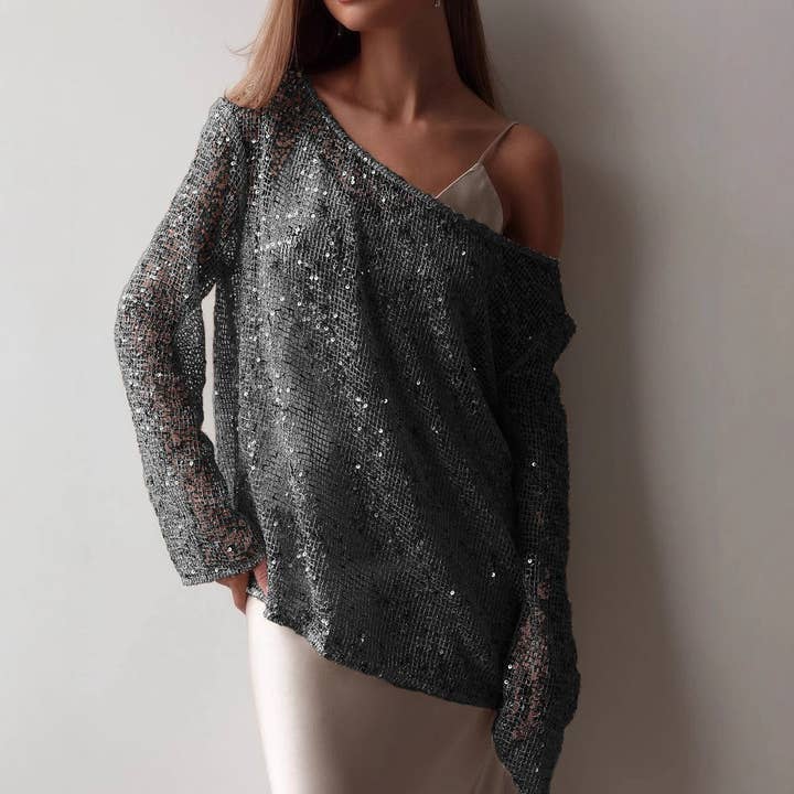 Womens Urban Loose Pullover Sequins Long Sleeve N25A052 for wholesale by alberalkirk