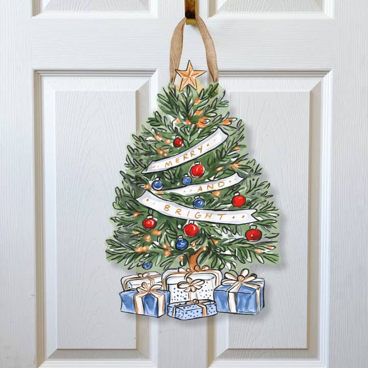 Merry & Bright Christmas Tree Door Hanger-Tis The Season for wholesale by Home Malone