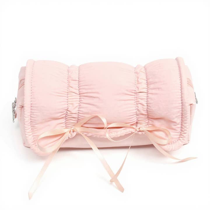 Quilted Satin Ribbon Pencil Case with Zipper Closure and Large Storage Capacity 7.9x4.3x2.7 in for wholesale by AK Brand