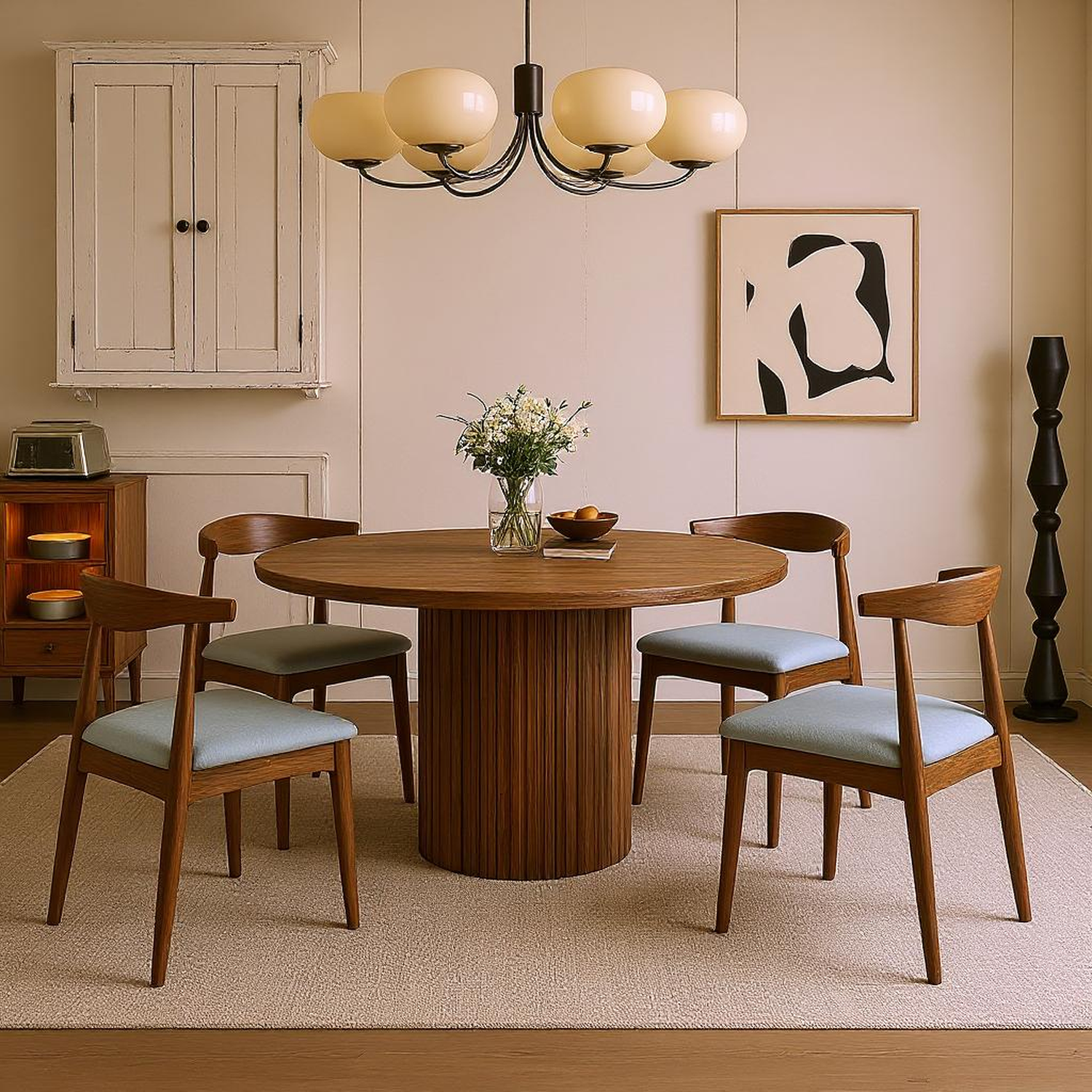 Bleu Clair Ensemble de 2 chaises de salle à manger en bois massif rembourrées Tonle Mid-Century en vente sur Faire6