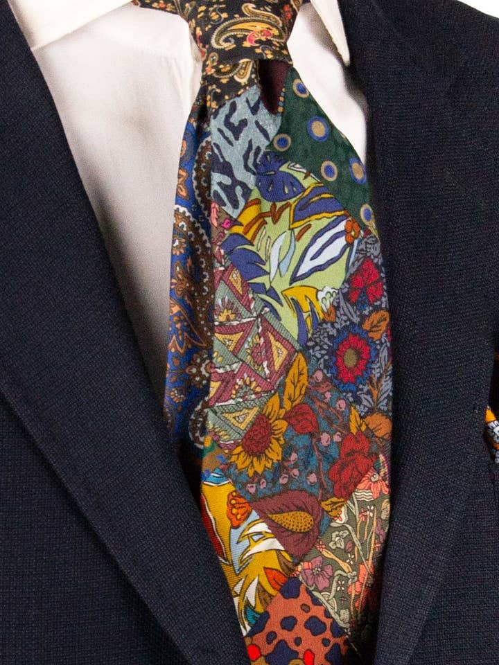 Vintage Mozaïek Stropdas Patchwork van Zijde Fantasie Multicolor PM1249 voor wholesale door Graffeo Cravatte