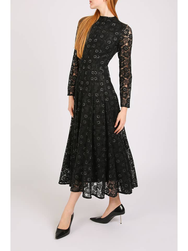 Black Hollow Out Floral Lace Mesh A-Line Maxi Dress PC3859 for wholesale on Faire