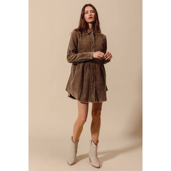 IVE – wholesale Dress – Women's – MINERAL WASHED CORDUROY BUTTON UP SHIRT DRESS