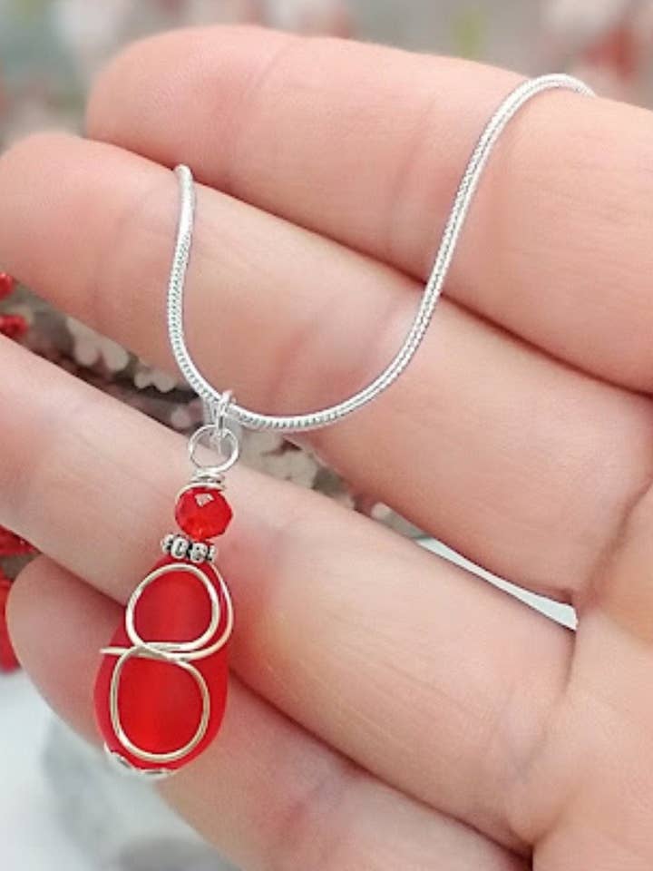 Collana a catena a serpente in argento con anello in vetro del Mar Rosso, orecchini da spiaggia, regalo per gli amanti dell'oceano, matrimonio sulla spiaggia per la vendita all'ingrosso da parte di Bad Apple Designs