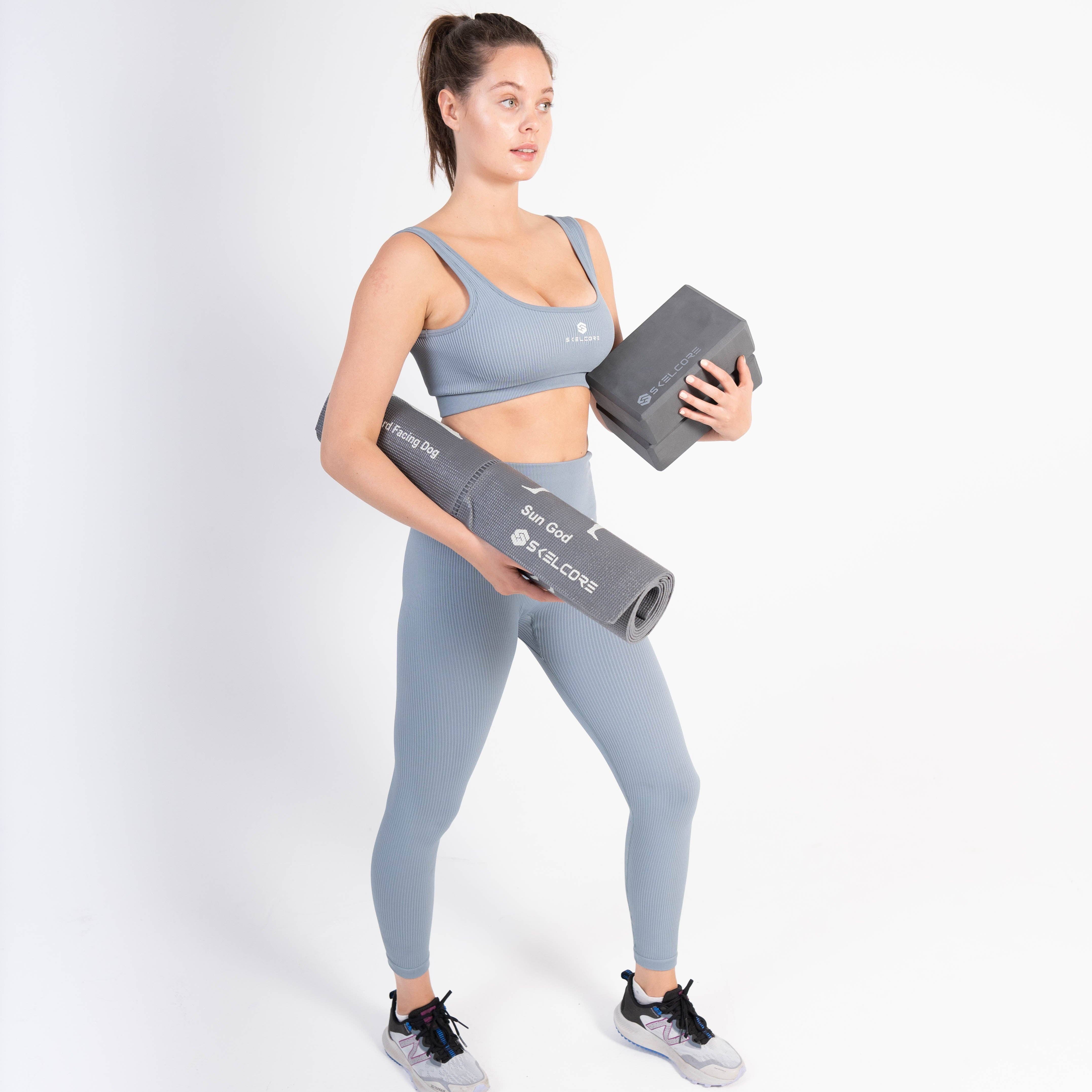 Grey Skelcore Travel Yoga Mat and Blocks Set for wholesale on Faire8
