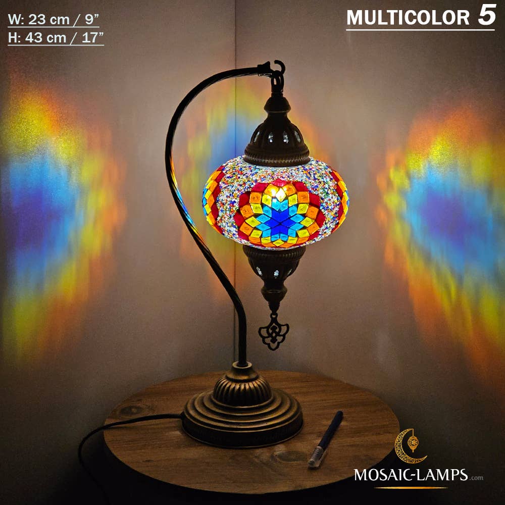 Mosaic Lamps - Wholesale Accent/Desk Lamp - 10+Colors - Gooseneck Large Globe Mosaic Table Lamp, Turkish38