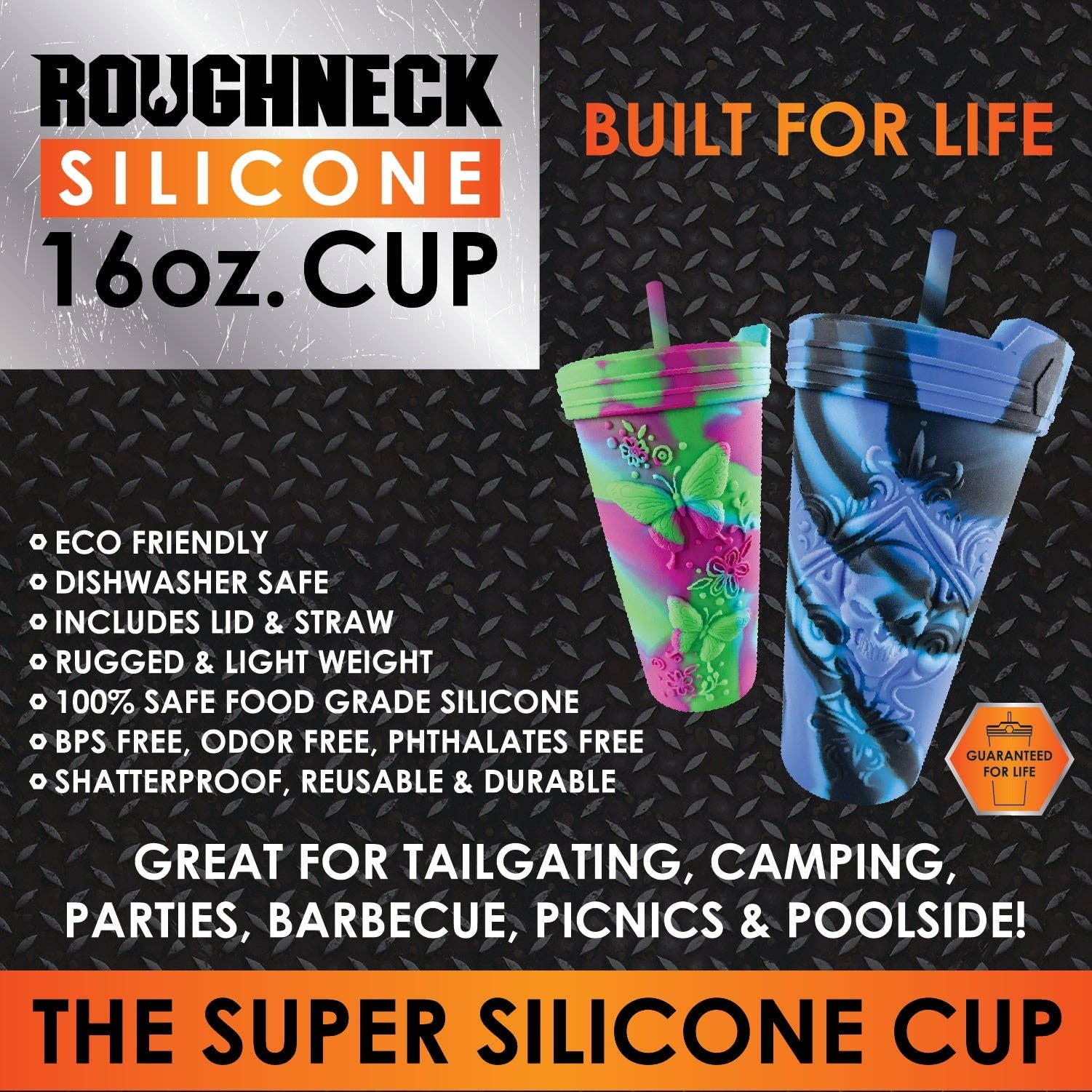 Novelty Closeout - Wholesale Drinking Glass/Cup - Roughneck Silicone Cup With Lid and Straw 16 oz Assortment1