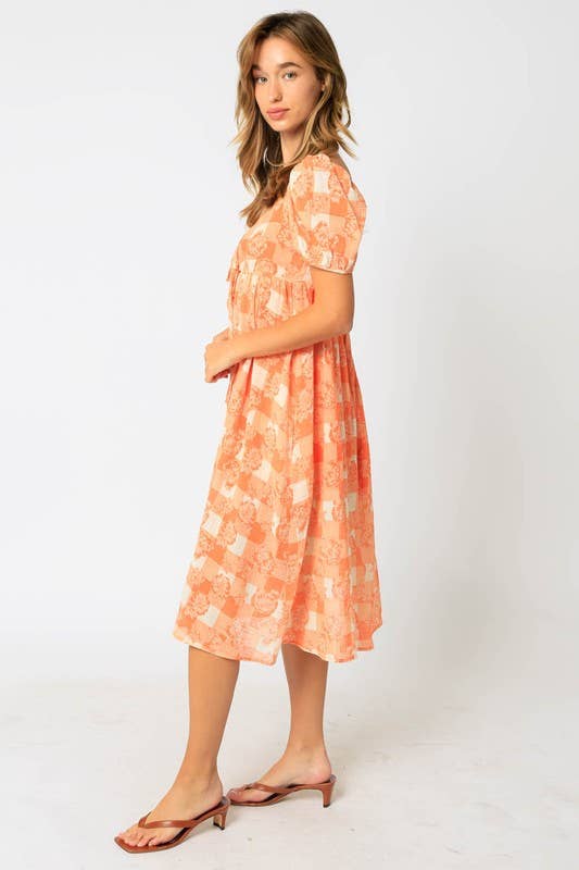 Orange Gingham Babydoll Dress for wholesale on Faire1