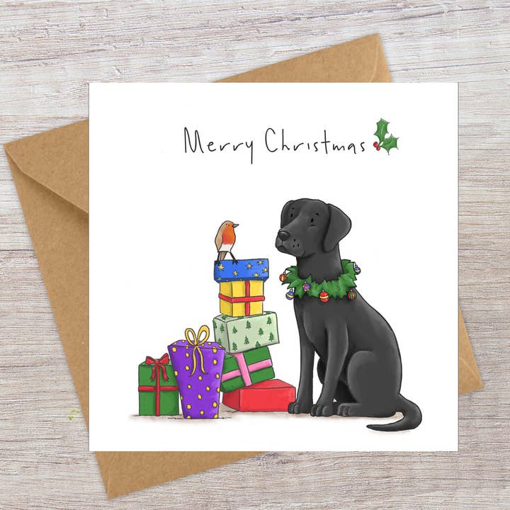 Labrador and Robin - Christmas card for wholesale by Lucy Driver Illustration