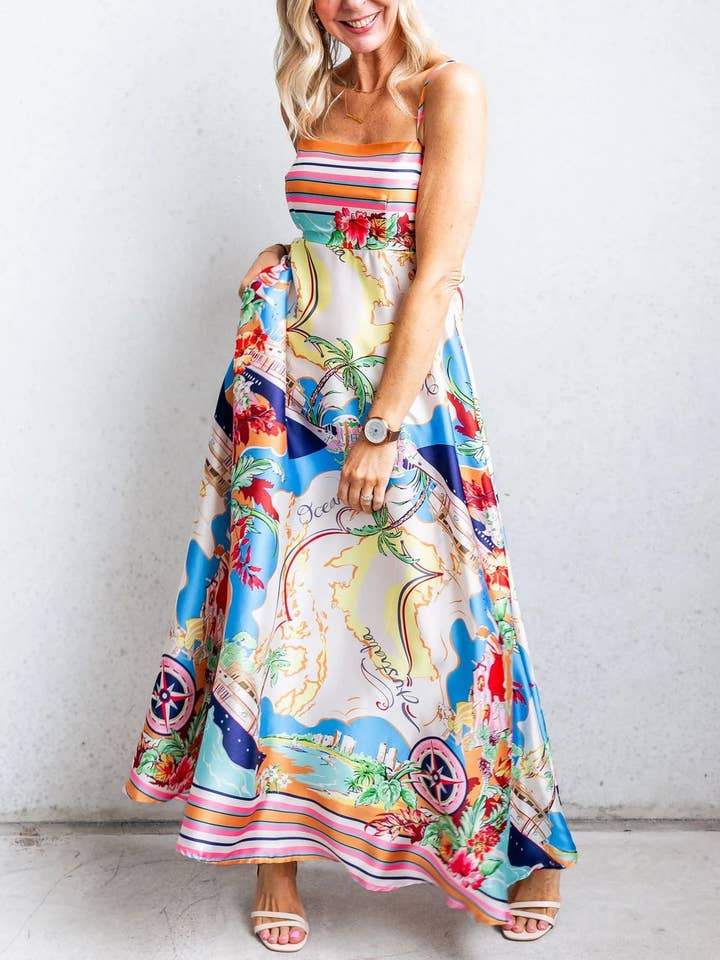 Decor Resort High-Waisted Printed Large Swing Slip Dress for wholesale on Faire