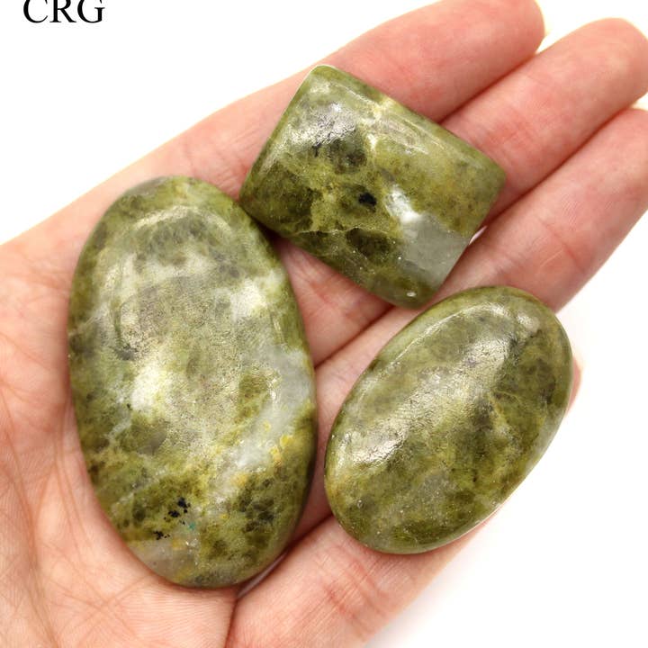 50 GRAM LOT - Vesuvianite Cabochons / Mixed Sizes for wholesale by Crystal River Gems LLC