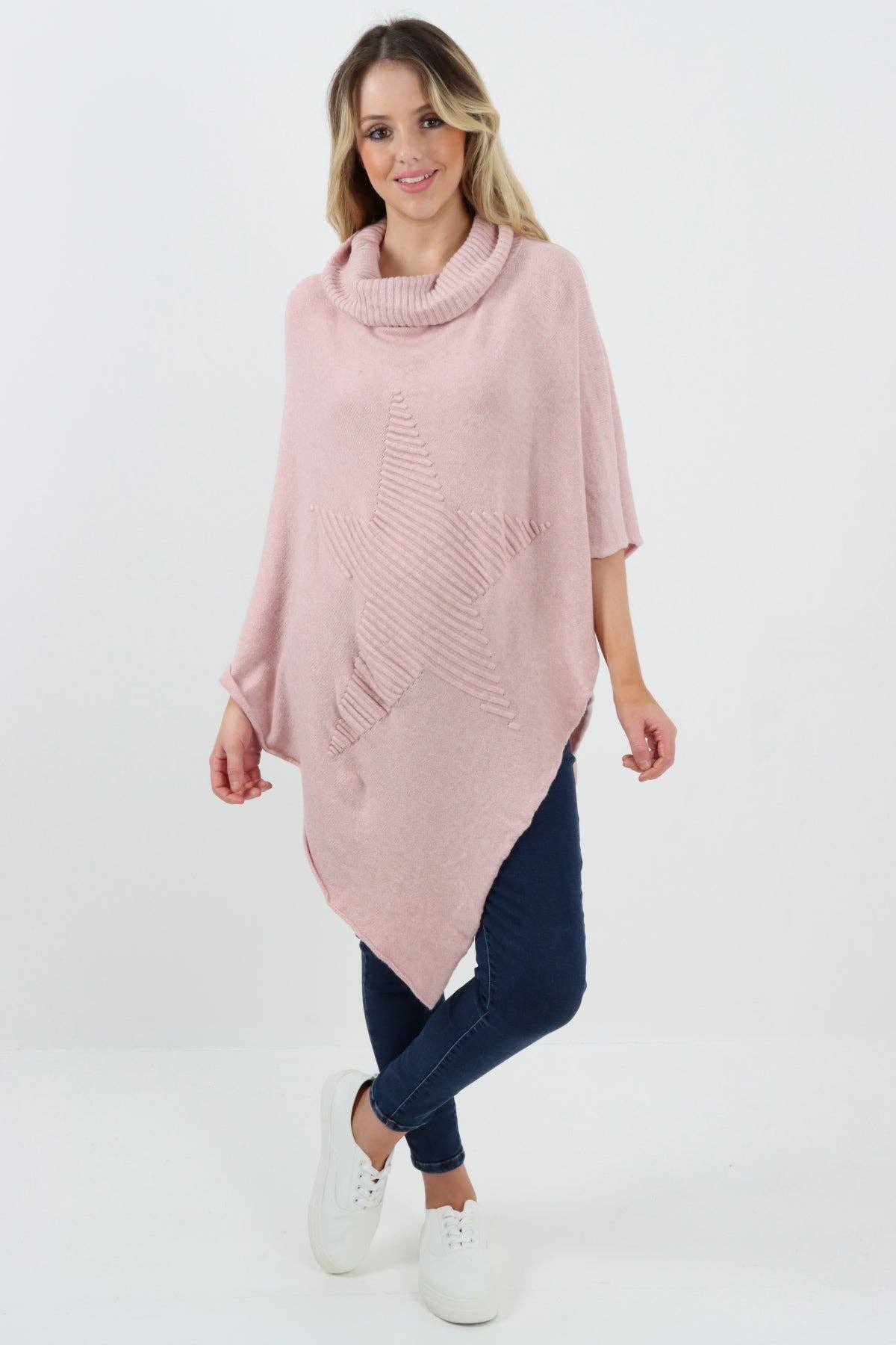 Miss Bold – Engroshandel Poncho - Dame – Italiensk strikket lagenlook poncho med stjernemønster og rullekrave32