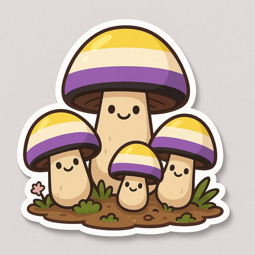 Sticky Bunny Stickers - Wholesale Sticker - Nonbinary Pride Mushroom Sticker | Cute LGBTQ+ Vinyl Decal | Kawaii Queer Cottagecore Sticker | NB Gift | Gender Nonconforming Art3