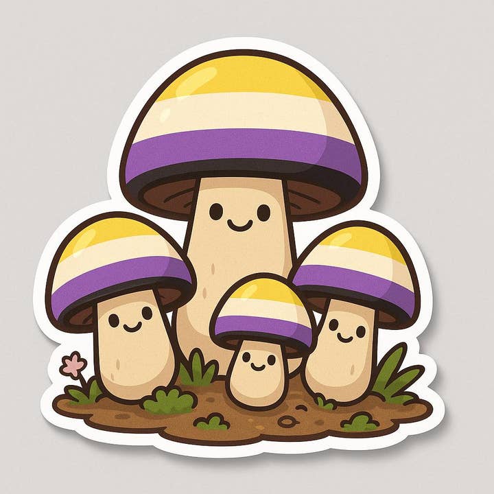 Sticky Bunny Stickers - Wholesale Sticker - Nonbinary Pride Mushroom Sticker | Cute LGBTQ+ Vinyl Decal | Kawaii Queer Cottagecore Sticker | NB Gift | Gender Nonconforming Art3