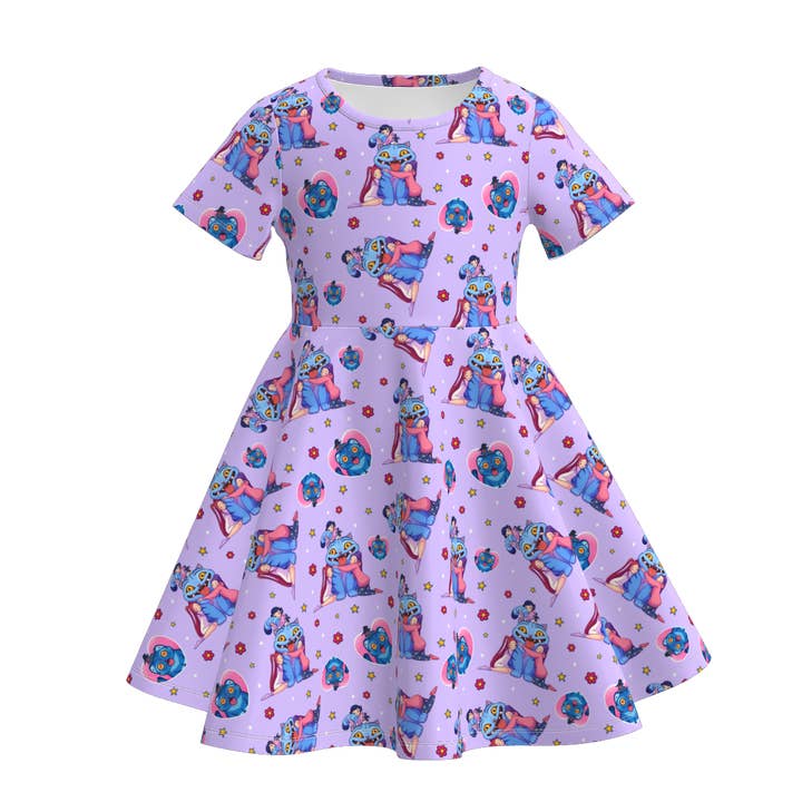 KPop Demon Hunters printed short sleeve dress for wholesale by Little Trendy