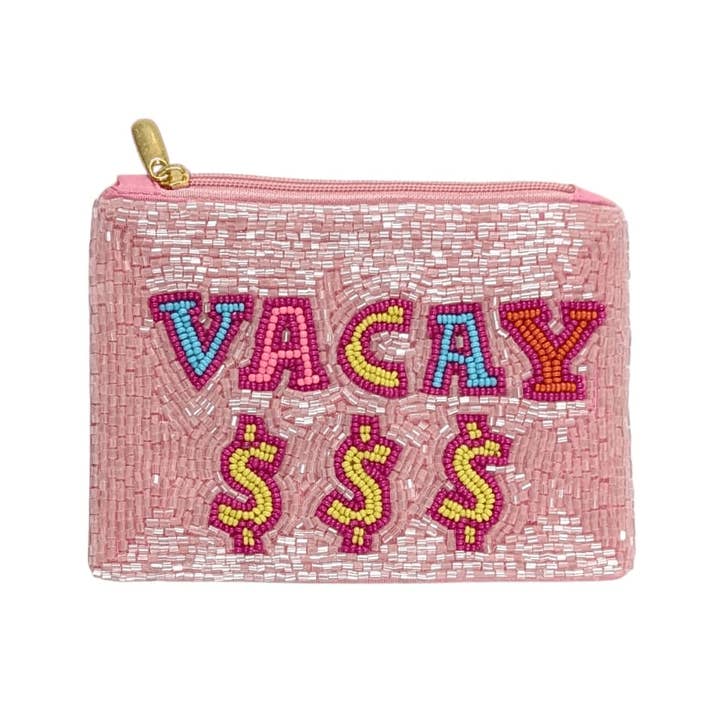 Ladies VACAY Themed Fully Beaded Coin Purse for wholesale by Nima Accessories Inc