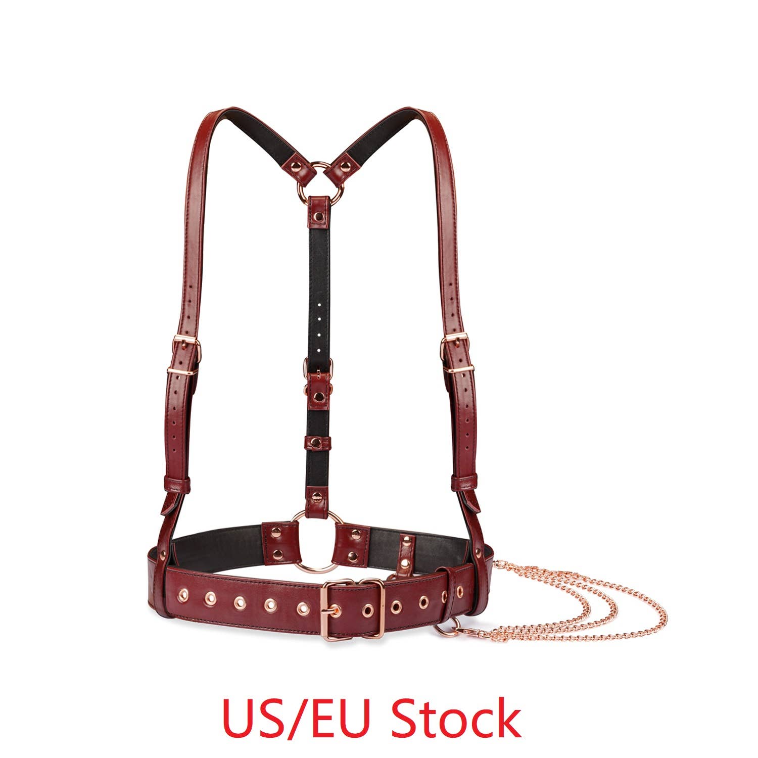 Liebe Seele - Wholesale Sex Toy - Wine Red Leather Body Harness and Rose Gold Hardware