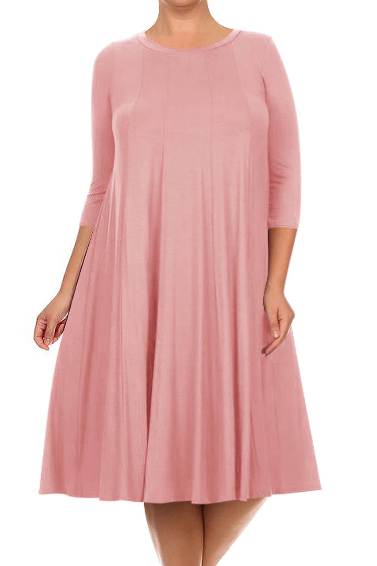 MOA COLLECTION - Vente Robe – femme - Robe plissée trapèze décontractée à manches 3/4 pour femmes de grande taille27
