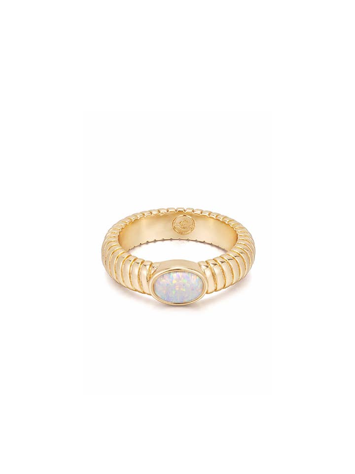 Opal Center Stone 18k Gold Plated Flex Ribbed Ring for wholesale by Ettika