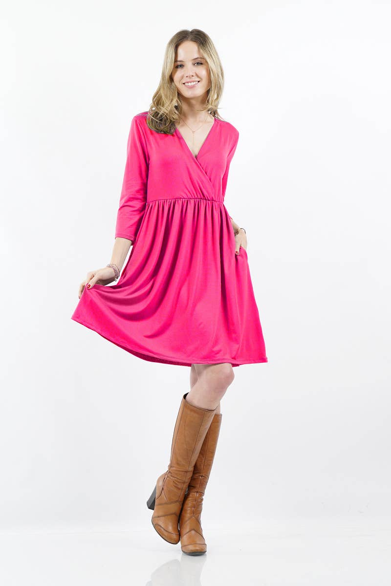 42POPS - Wholesale Tunic - Women's - ,...SI-15612 3/4 SLEEVE Empire Surplice Shirred TWO-POCKET TUNIC12