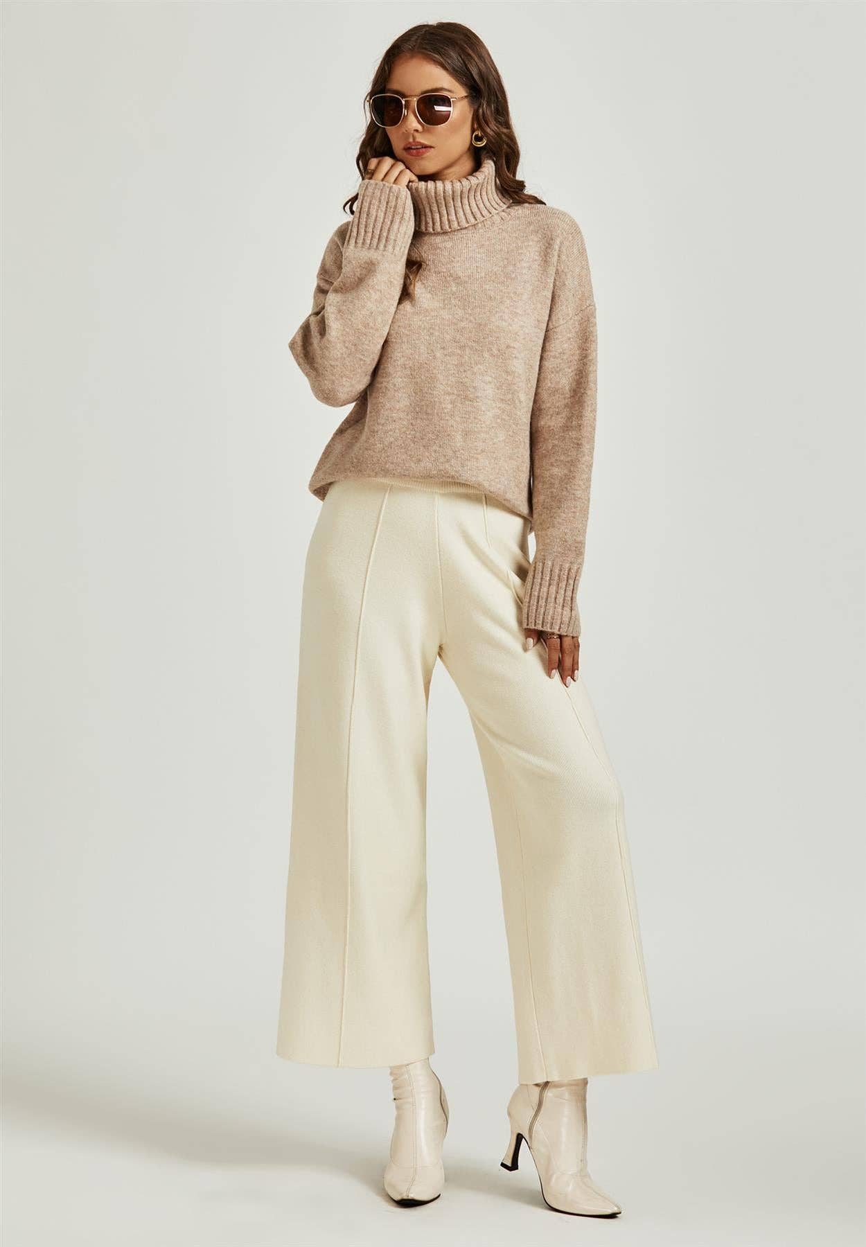 FS Collection - Wholesale Knit Sweater - Women's - Jumper Top With High Neck In Cream3