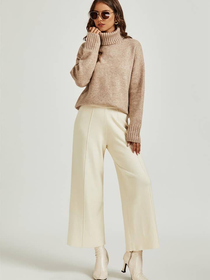 FS Collection - Wholesale Knit Sweater - Women's - Jumper Top With High Neck In Cream3