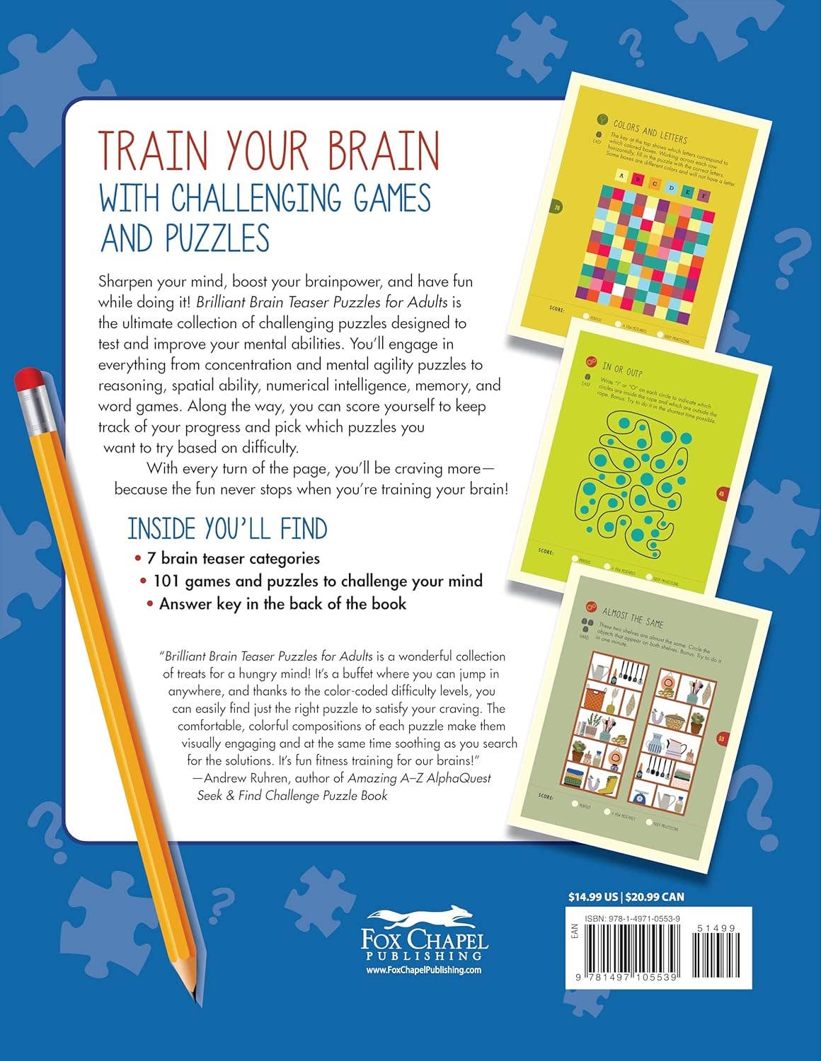 Fox Chapel Publishing - Wholesale Coloring & Activity Book - Adult - Brilliant BrainTeaser Puzzles for Adults-Games to Stay Sharp1