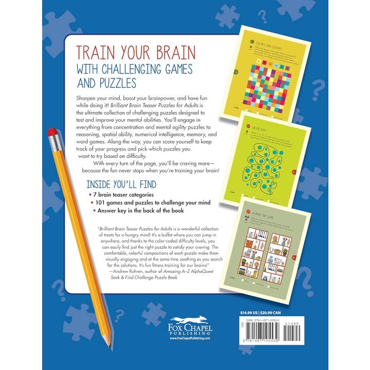 Fox Chapel Publishing - Wholesale Coloring & Activity Book - Adult - Brilliant BrainTeaser Puzzles for Adults-Games to Stay Sharp1