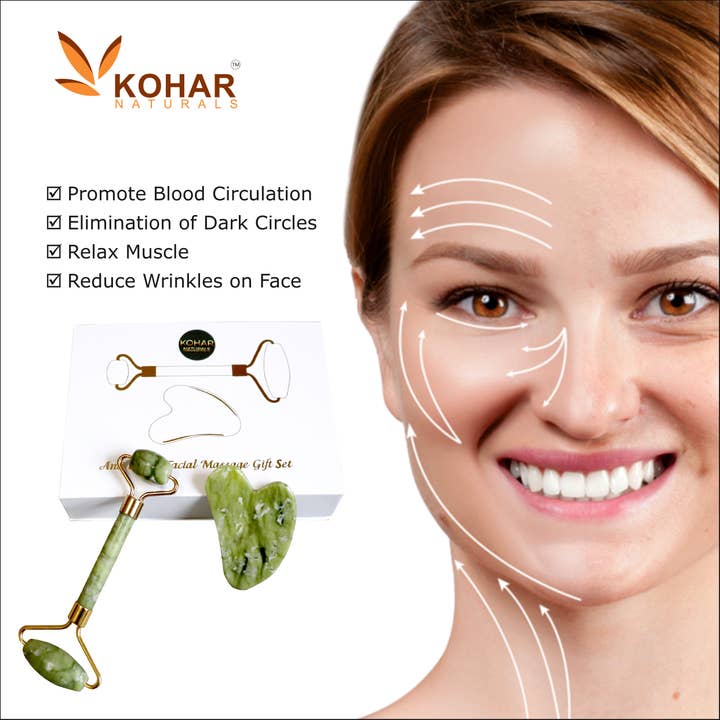 KOHAR NATURALS - Wholesale Gua Sha Tool - Natural jade Stone Roller and Gua Sha face massage Gift Set5