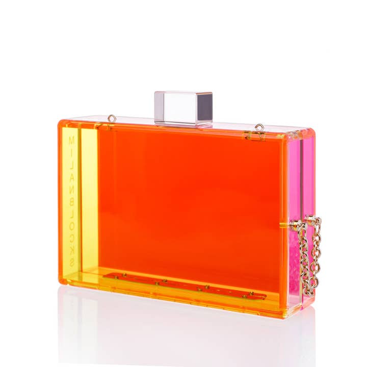 Trendy Neon Two Tone Transparent Acrylic Clutch for wholesale on Faire