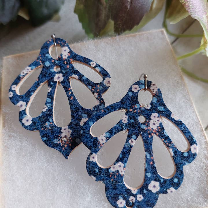 Genuine leather earrings ~ blue leather earrings for wholesale by TenderEssentials ~ handmade jewelry