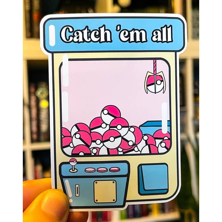 Pokémon Pokeball Claw Machine Arcade Game Vinyl Sticker for wholesale by Treasured Tropes Paper Co