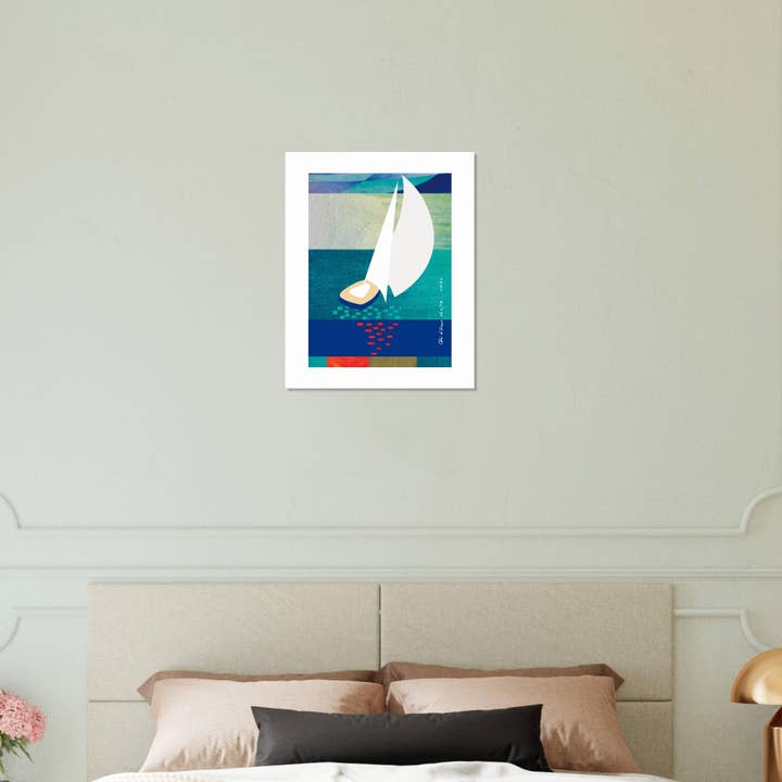 Creations Awol - Wholesale Poster - White Sailboat At Sunset On The Sea With Graphic Reflection: French Rivera Classic Matte Paper Poster8