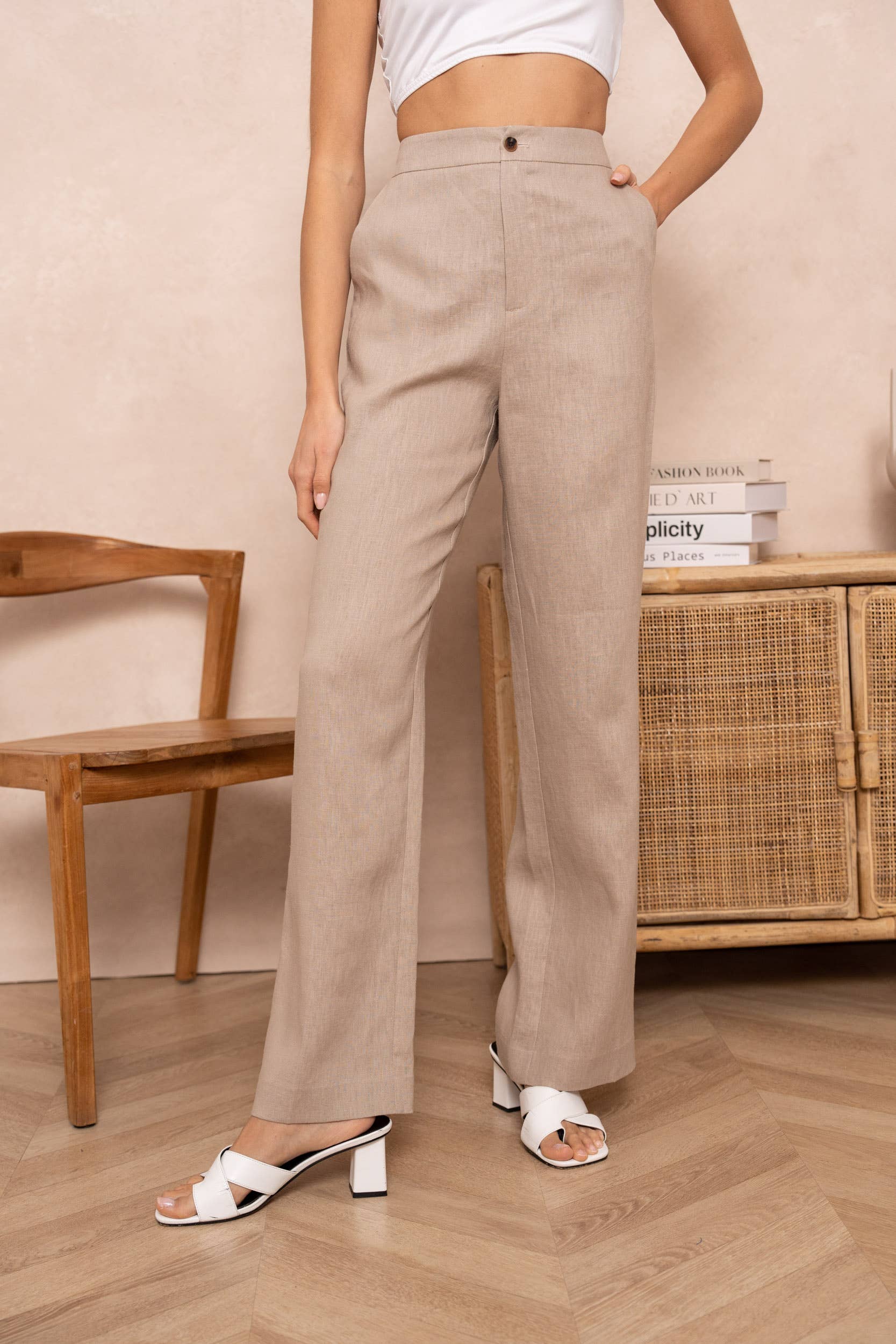 Attentif Paris - Wholesale Pants - Women's - [Linen] Plain straight trousers in premium quality linen17