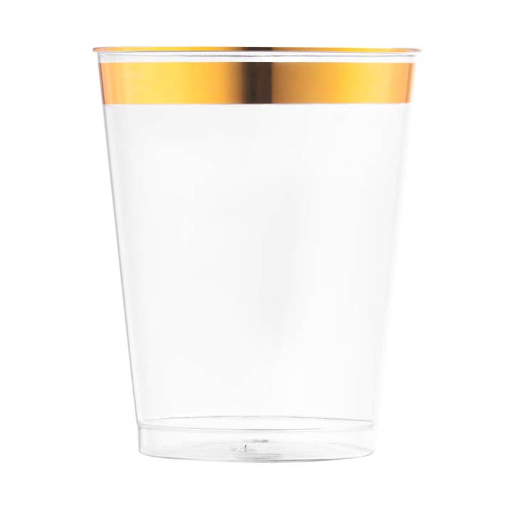 Vasos redondos transparentes de 10 oz con borde dorado metálico - 14 piezas para venta al por mayor de Smarty had a Party