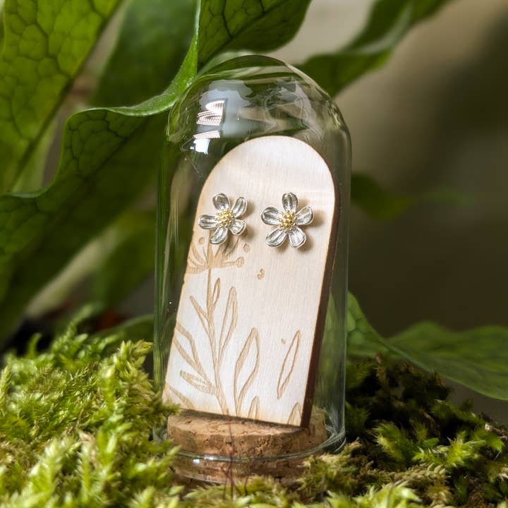 Banksia Botanicals - Wholesale Stud/Post Earrings - Flower Sterling Silver with Gold Centre Studs0